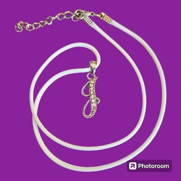 Vintage Initial Cursive Crystal J Rope Necklace - Picture 1 of 4